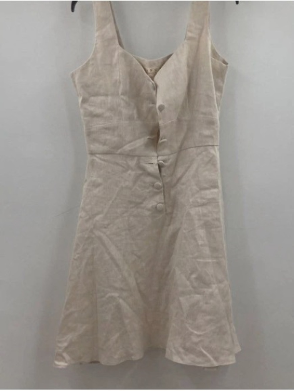 Sleeveless Button-Front Linen Blend Dress in Light Beige